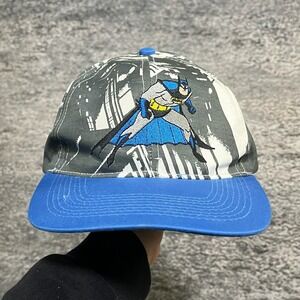 Vintage 90s Batman Snapback Hat Gray Blue‎ embroidered 1994 Adjustable Cap